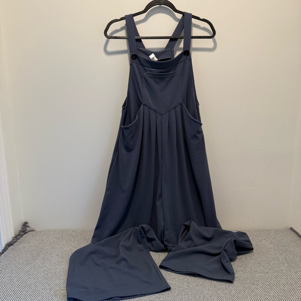 Halara Navy Wide Leg Overalls Jumpsuit Adjustable Straps Pockets Lagenlook sz M